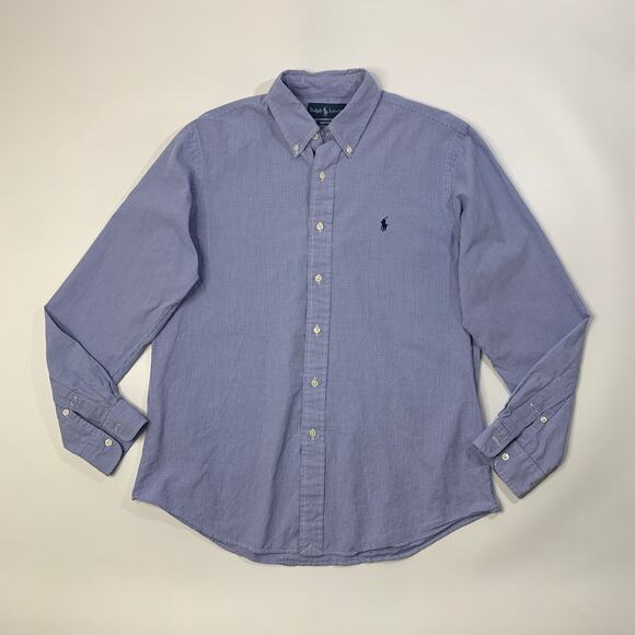 Ralph Lauren Shirt Mens L Large Blue White Custom Fit Button Down Gingham Cotton - Picture 2 of 9